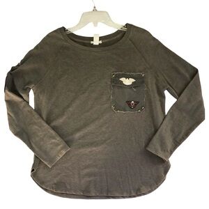 Forever 21 Military Army Olive Green Long Sleeves Top Women's Size M